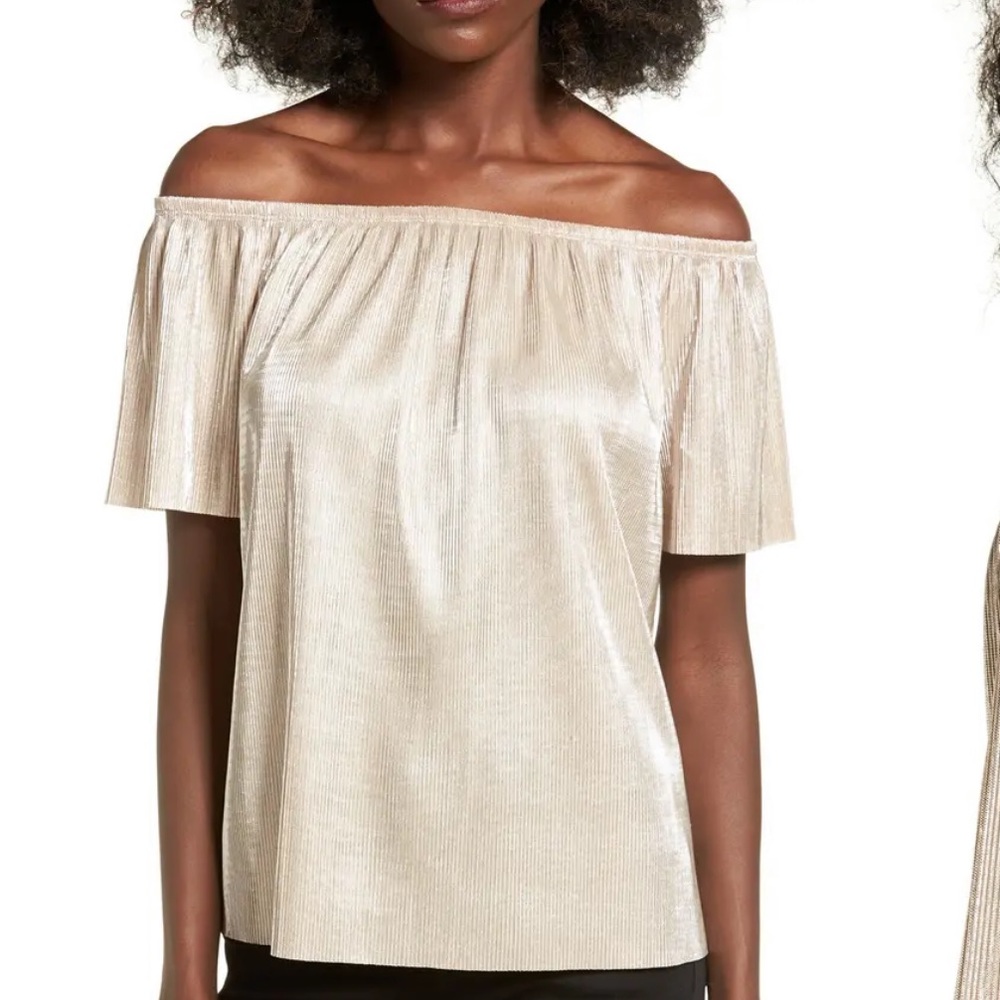 Soprano Metallic Stripe Off the Shoulder Top